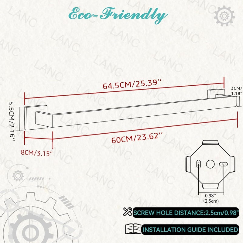 LANC 24 Inch Bath Towel Bar for Bathroom Wall Mounted, Matte Black Towel Hanger Square Towel Rack Stainless Steel Shower Towel Rail Towel Rod Kitchen Lavatory Hand Towel Holder, A8804MB-6P1 - Image 2